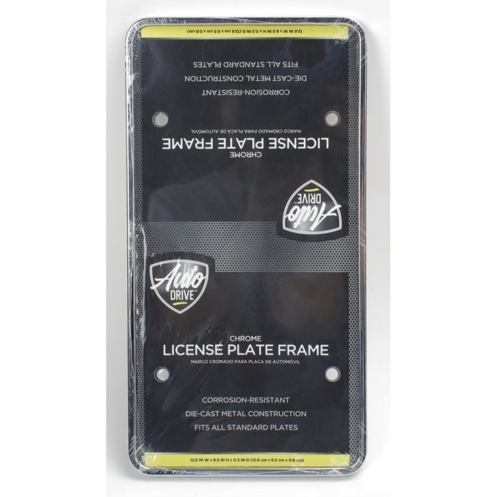 Auto Drive License Plate Frame, Chrome Coated, Silver, Rectangle